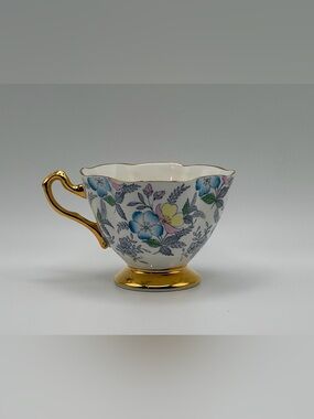 Rosina Bone China Teacup w/ Scalloped Rim, Gold Trim - White, Blue, Pink, Yellow